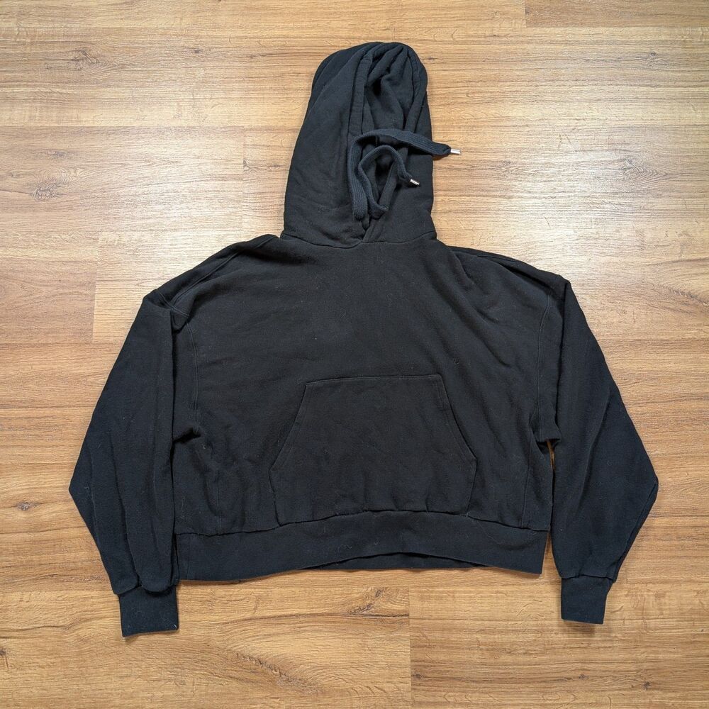 All Saints Cropped Talow Hoodie Size XS Black Cotton Blend Lightweight Oversized